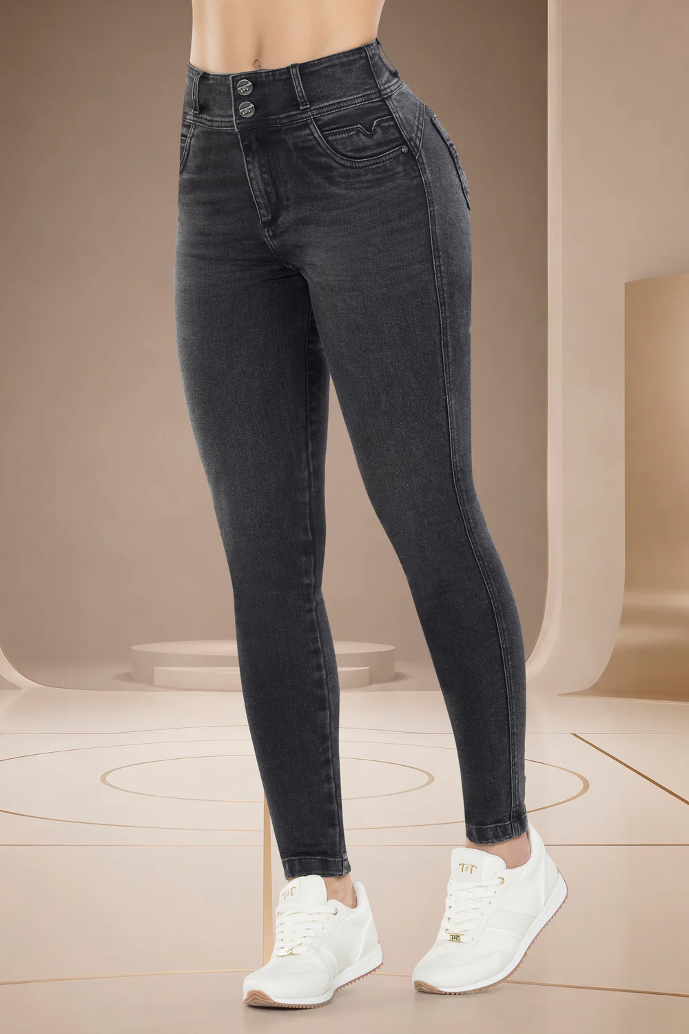 Jean Skinny Tiro Alto Gris Medio – BÉLGICA