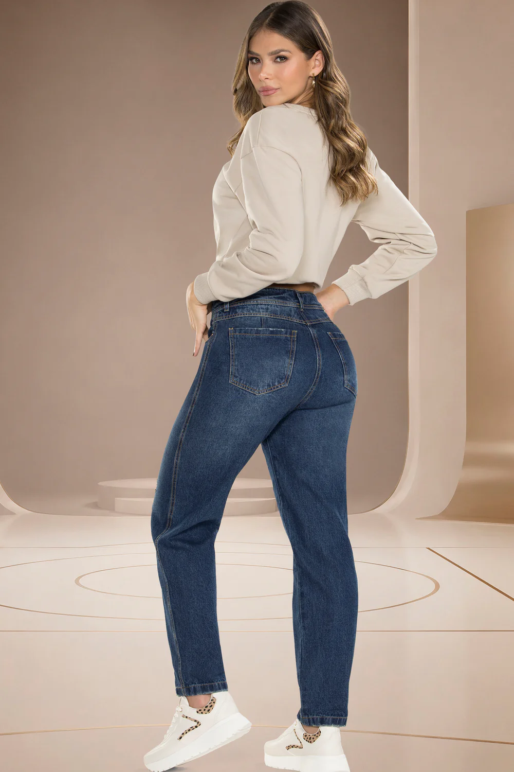 Jean Mom Tiro Alto Azul Oscuro – IRÁN